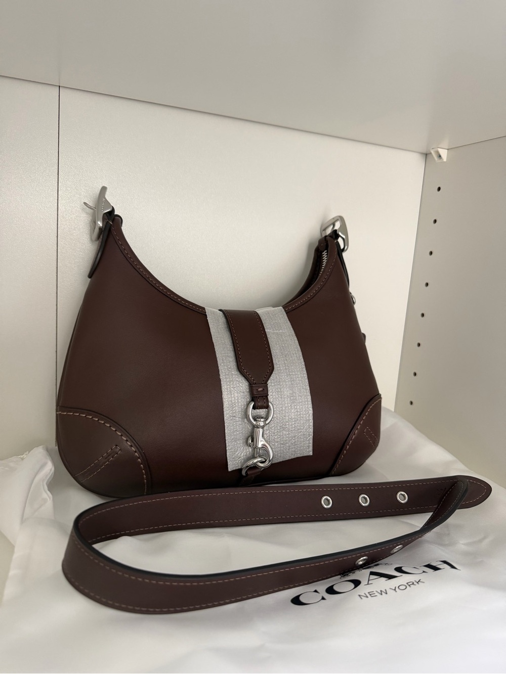 NWT Authentic Coach Hamptons Hobo Brown Leather Shoulder Bag Silver Hardware